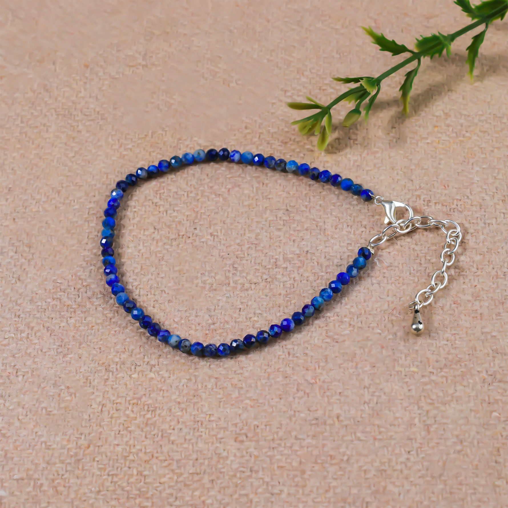 Lapis Lazuli Diamond Cut Anklet - Abhimantrit & Certified
