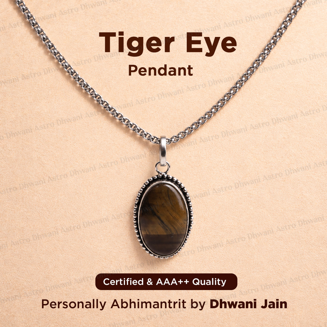 Tiger Eye Oval Stone Pendant - Abhimantrit & Certified