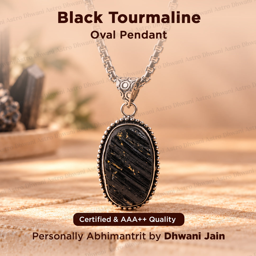 Black Turmaline Oval Stone Pendant - Abhimantrit & Certified