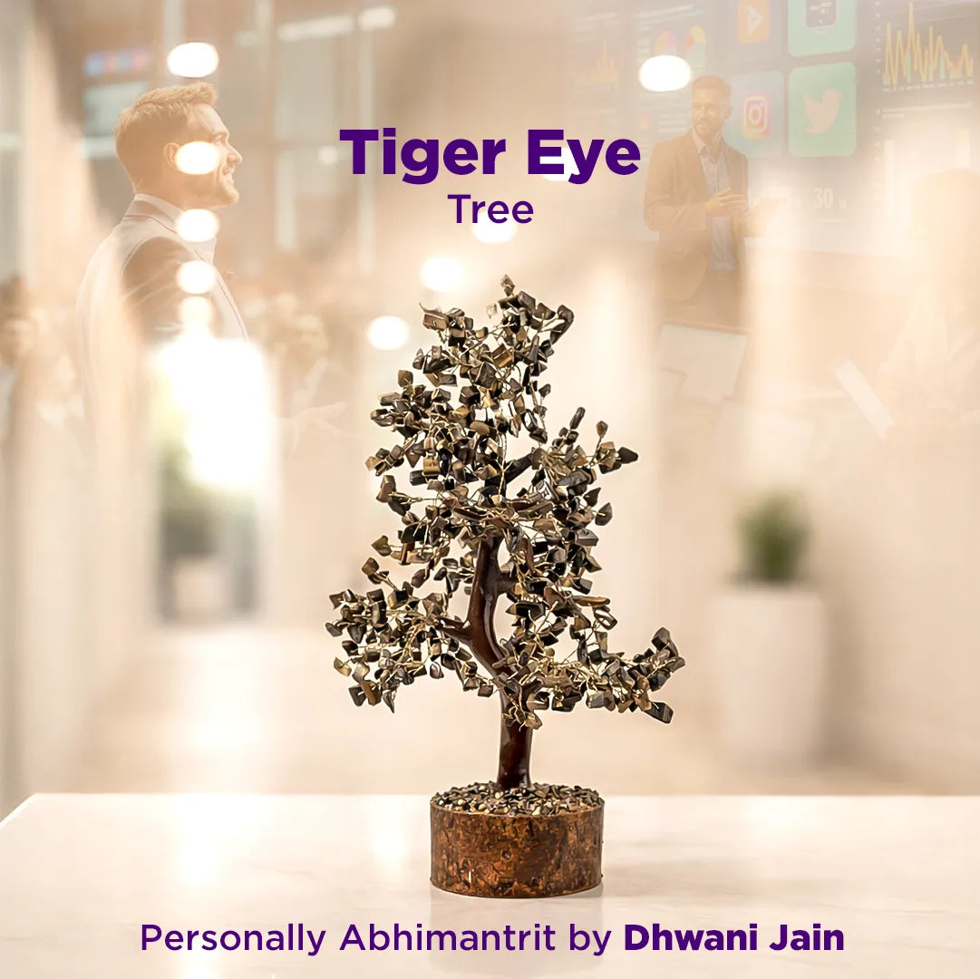 Decorative tiger eye tree sculpture with blurred background