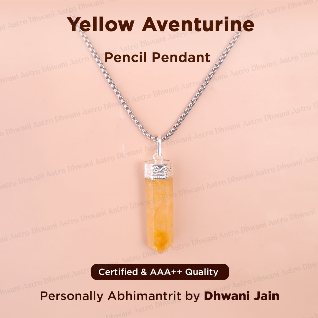 Fulfill Your Desires with Divine Blessings: Yellow Aventurine Pencil Pendant - Abhimantrit & Certified