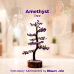 Amethyst tree with blurred background and text indicating brand and creator