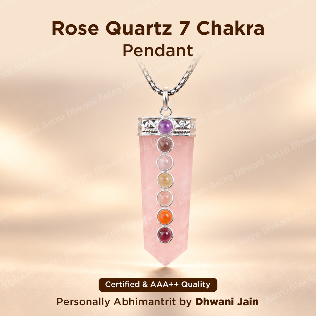 Rose Quartz Seven Chakra Stone Pendant - Abhimantrit & Certified