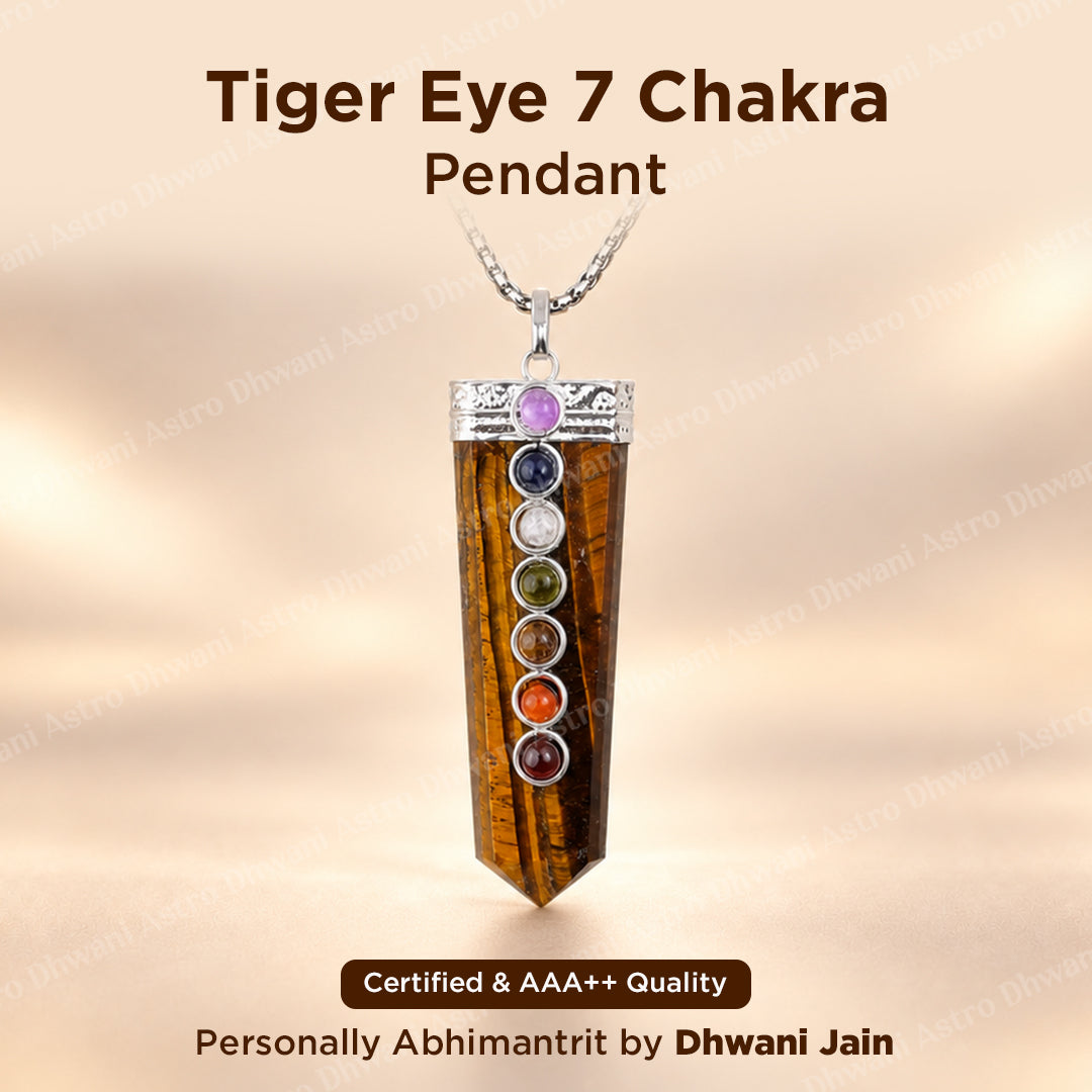 Tiger Eye Seven Chakra Stone Pendant - Abhimantrit & Certified
