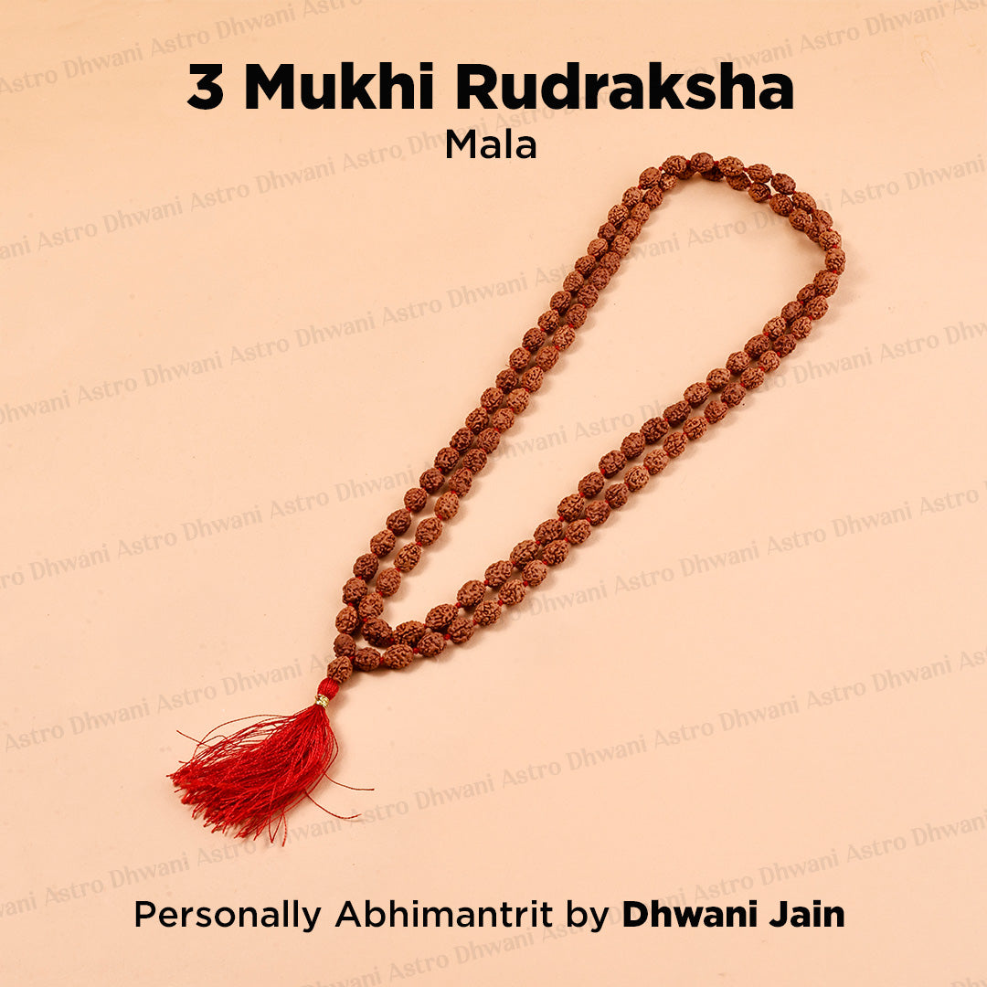 3 Mukhi Rudraksha Mala – Sacred Spiritual Necklace for Prayer, Meditation & Healing