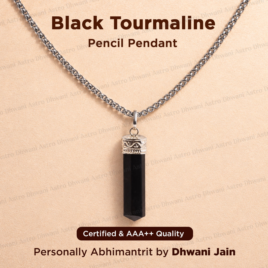 Black Tourmaline Pencil Pendant - Abhimantrit & Certified