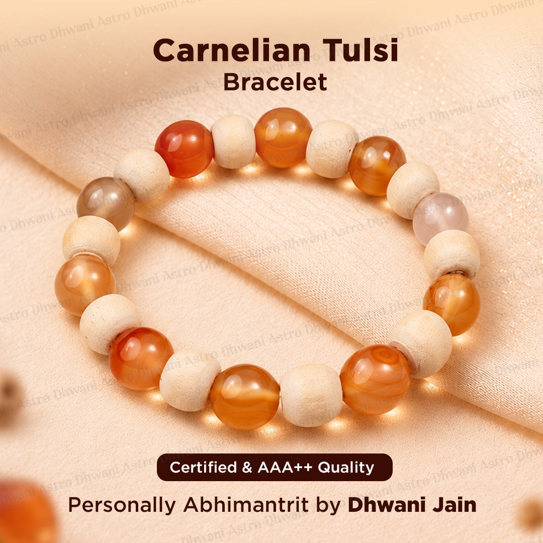 Carnelian Tulsi Bracelet - Abhimantrit & Certified