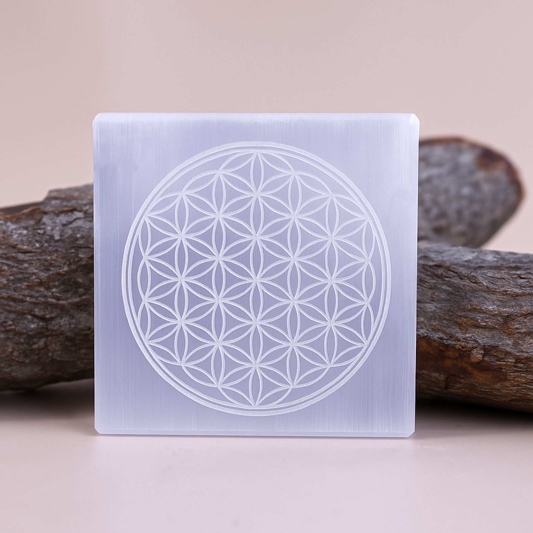 Flower of Life Selenite Plate Square