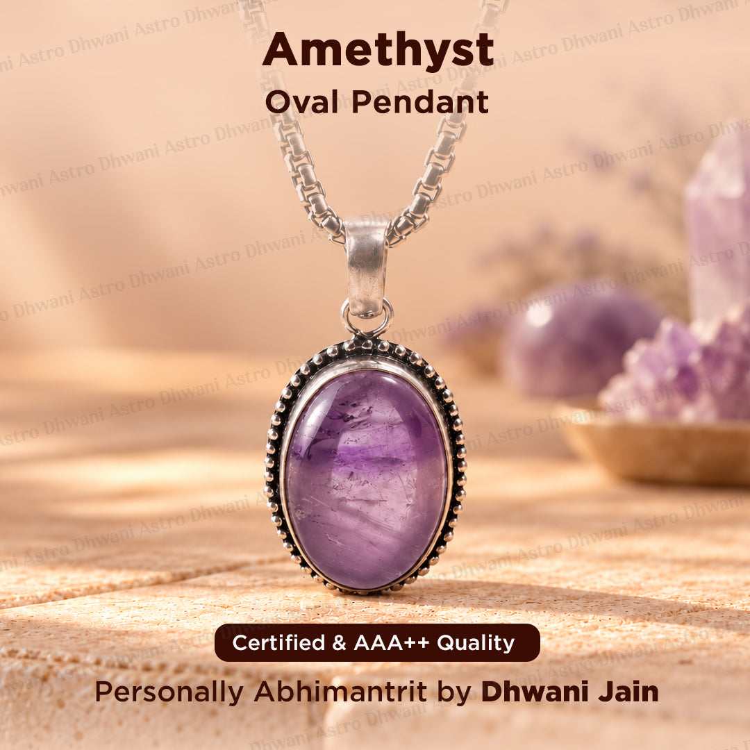 Amethyst Oval Stone Pendant - Abhimantrit & Certified