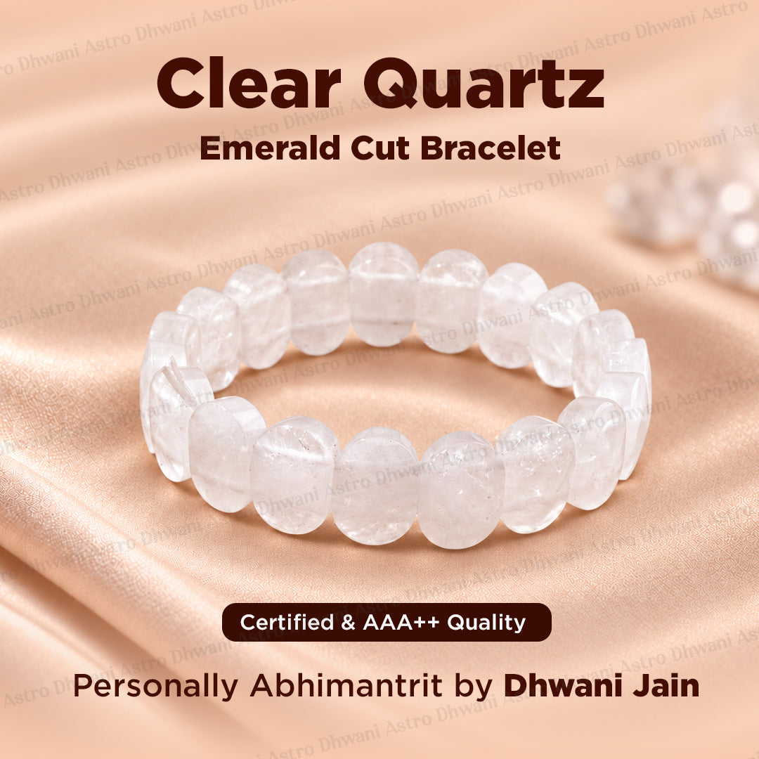 Removes Depression, Anger & Anxiety: Clear Quartz Emerald Cut Bracelet - Abhimantrit & Certified