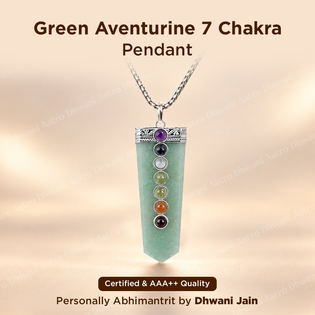 Green Aventurine Seven Chakra Stone Pendant - Abhimantrit & Certified