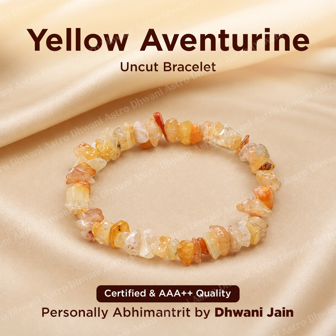 Yellow Aventurine Uncut Crystal Bracelet for Confidence, Positivity - Abhimantrit & Certified