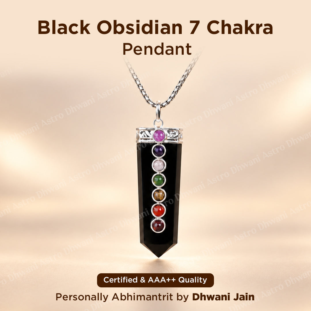 Black Obsidian Seven Chakra Stone Pendant - Abhimantrit & Certified