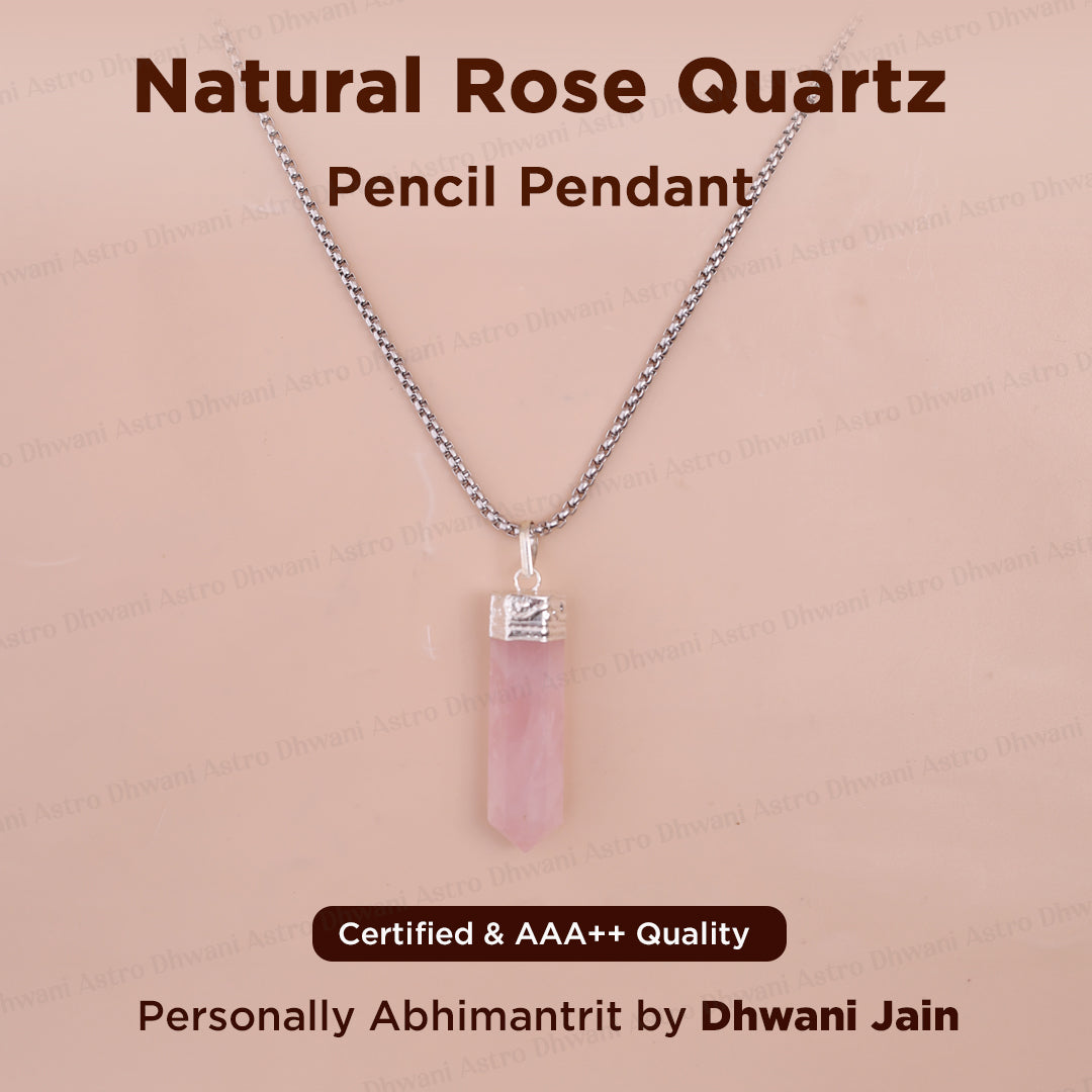 Rose Quartz Pencil Pendant with Improve Love & Relationship - Abhimantrit & Certified