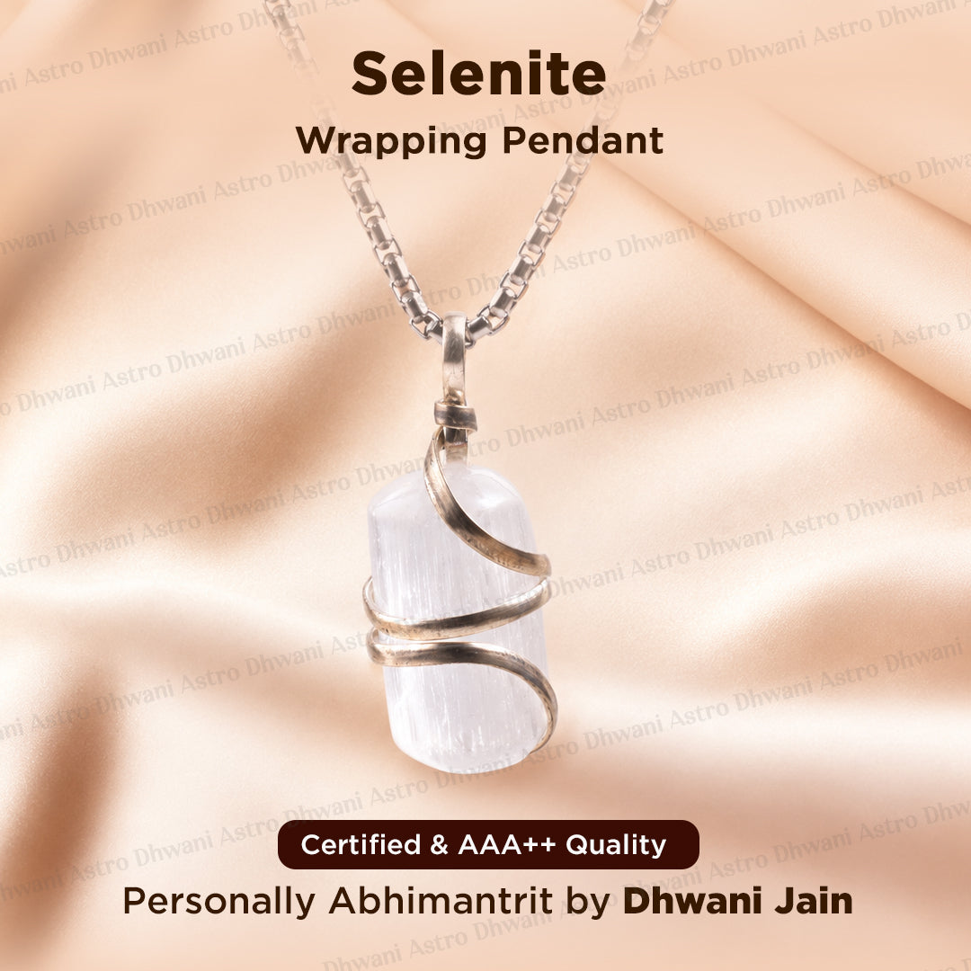 Selenite Wrapping Pendant - Abhimantrit