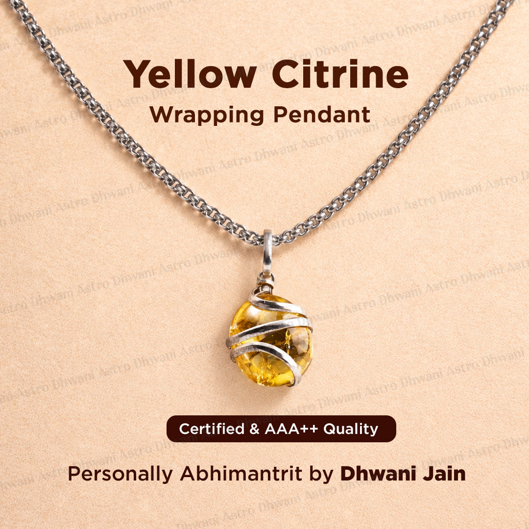 Natural yellow citrine wrapping Crystal pendant for Success - Dhwani Astro