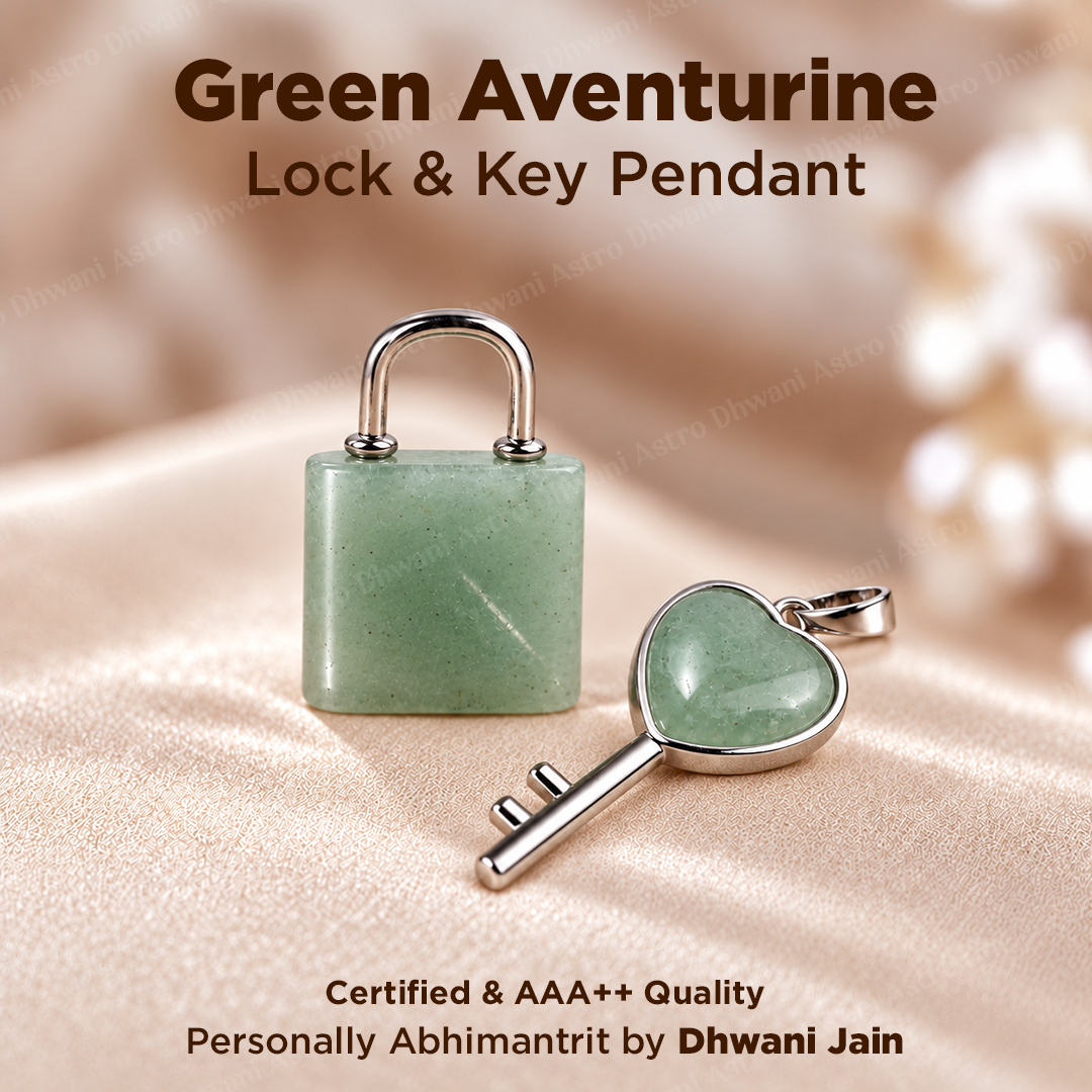 Green Aventurine Lock And Key Pendant -Abhimantrit & Certified