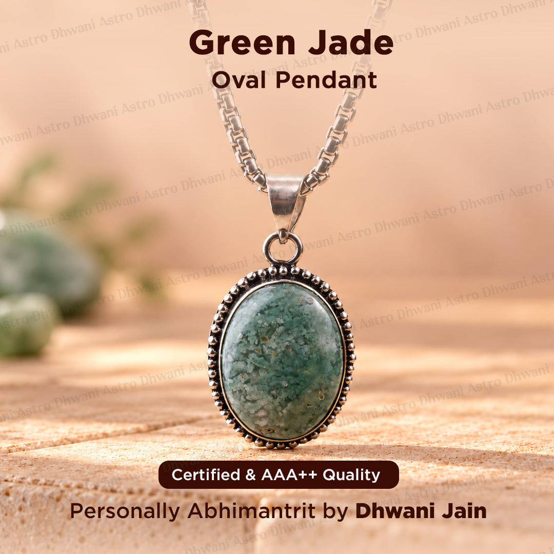 Green Jade Oval Stone Pendant - Abhimantrit & Certified