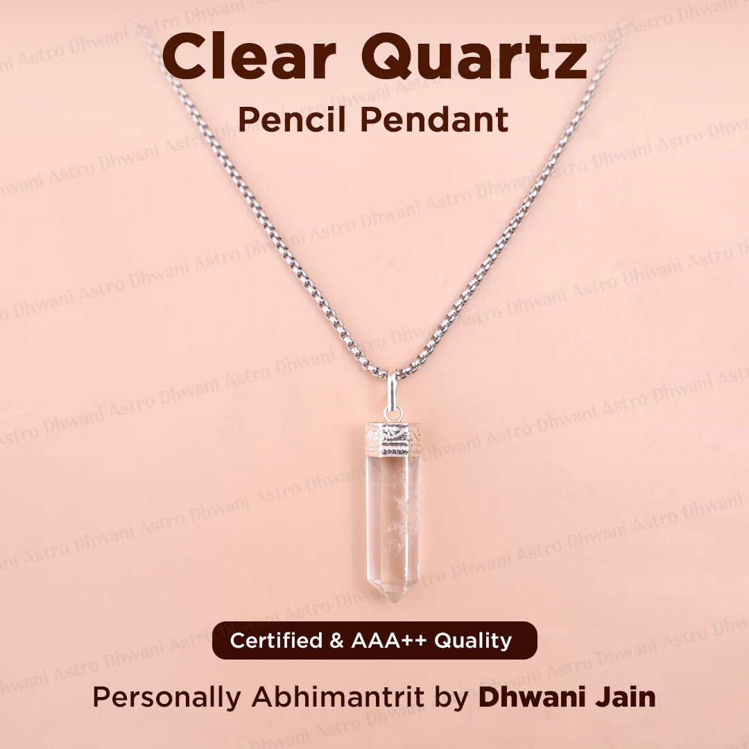 Clear Quartz Pencil Pendant - Abhimantrit & Certified