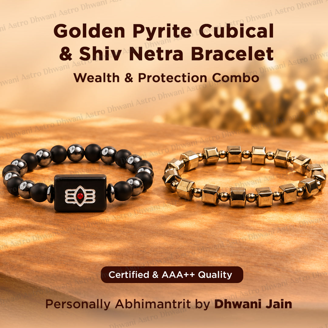Golden Pyrite Cubical & Shiv Netra Bracelet for Wealth & Protection