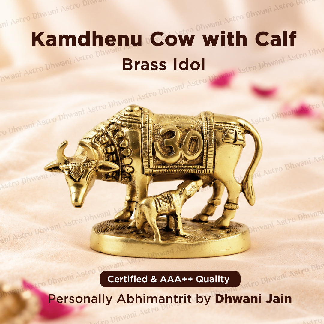 Brass Kaam Dhenu Cow with Om and Swastik - Abhimantrit