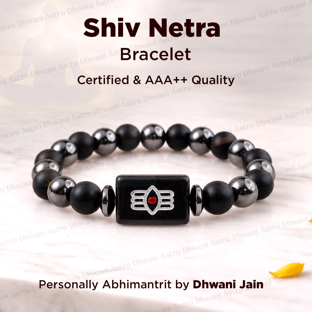 Shiv Netra Bracelet (Hematite, Black Matt Agate & Black Agate Shiva Third Eye) Bracelet - Abhimantrit & Certified