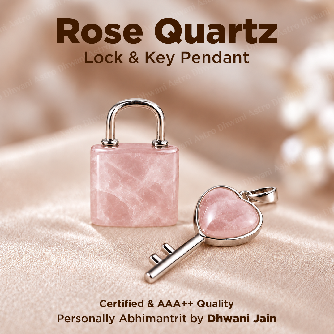 Rose Quartz Lock And Key Pendant -Abhimantrit & Certified