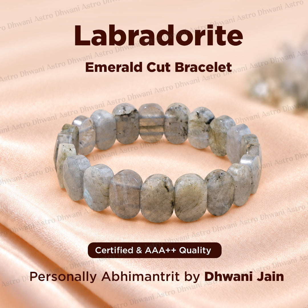 Awaken your inner Power & open you Third Eye Chakra: Labradorite Emerald Cut Bracelet - Abhimantrit & Certified