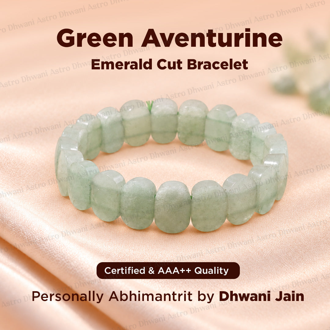 Green Aventurine Emerald Cut Bracelet- Abhimantrit &amp; Certified