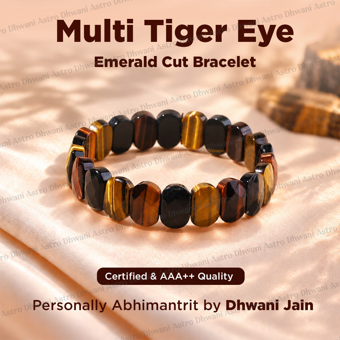 Multi Tiger Eye Emerald Cut Bracelet - Abhimantrit & Certified