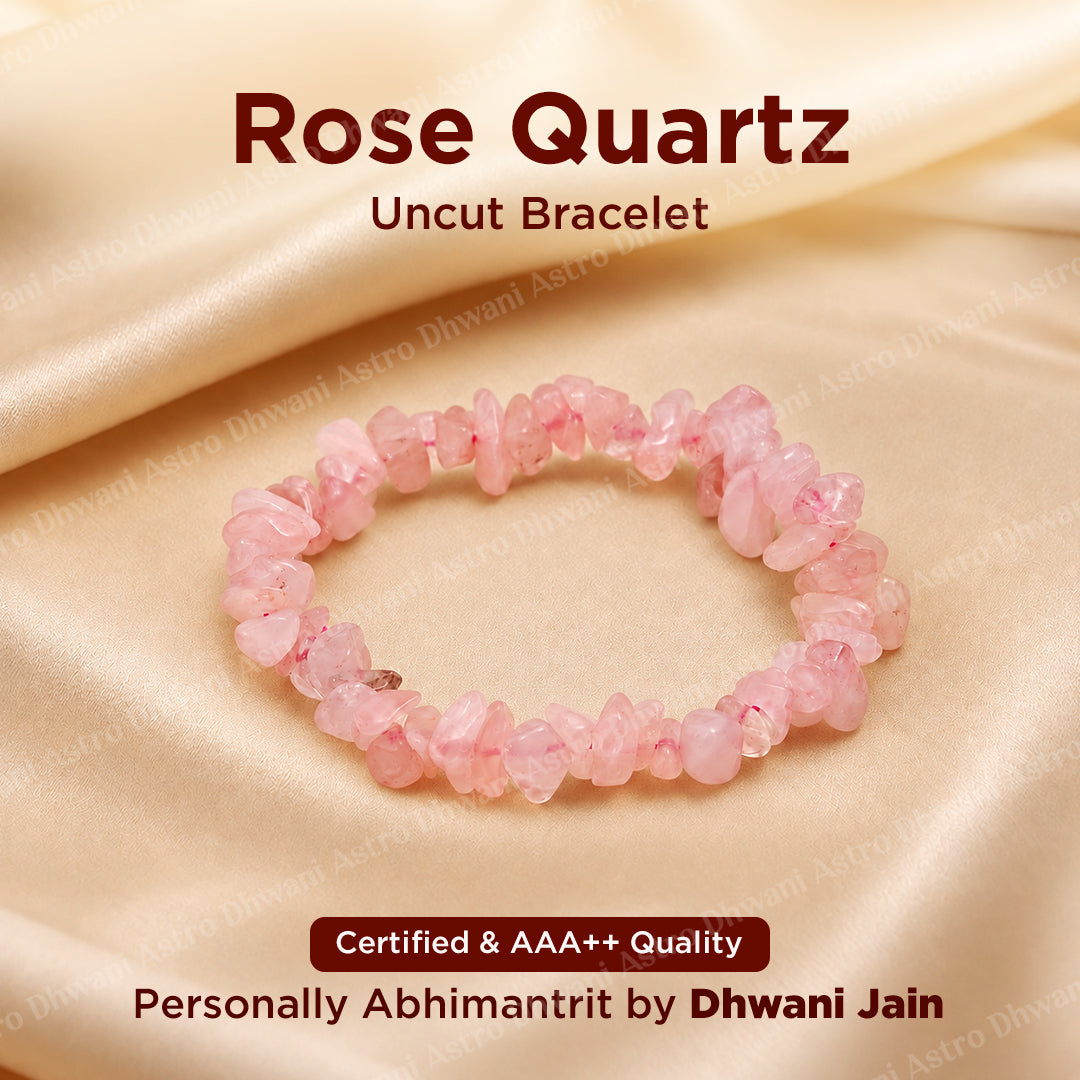 Rose Quartz Uncut Crystal Bracelet - Abhimantrit & Certified
