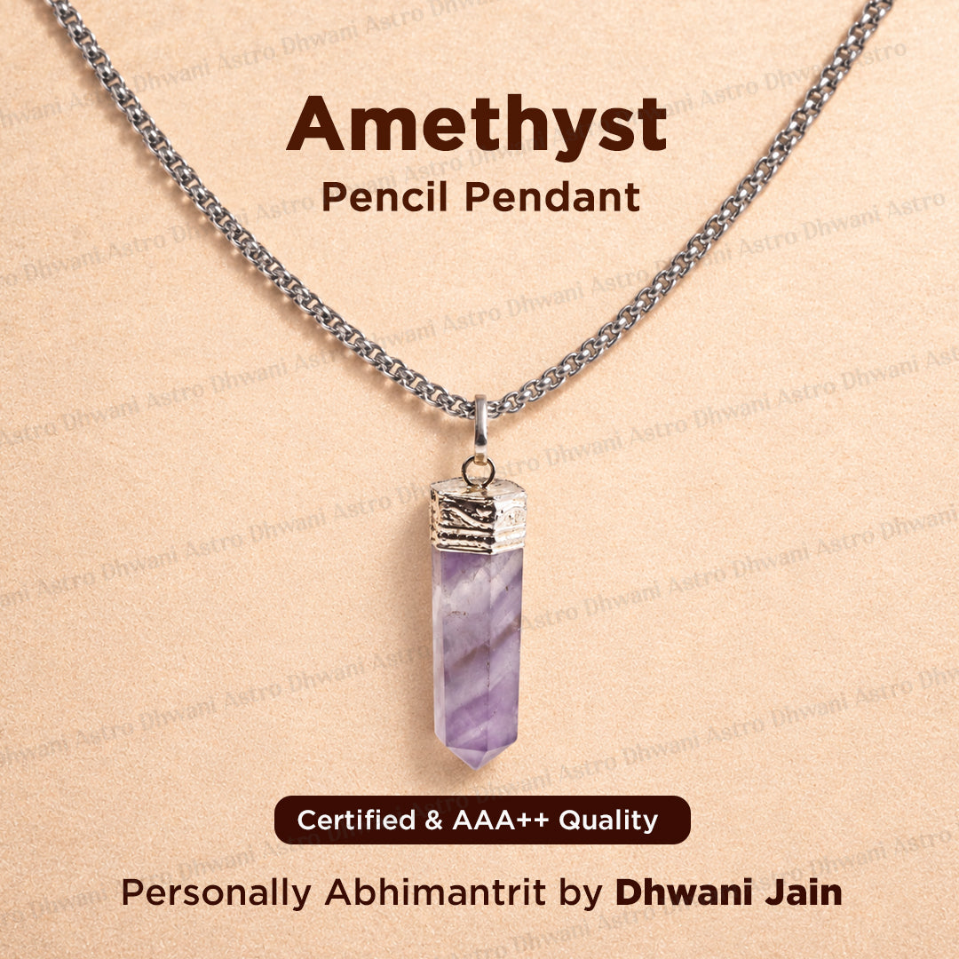 Attract Luck, Enhance Intuition, Improve Health & Skin: Amethyst Pencil Pendant - Abhimantrit & Certified