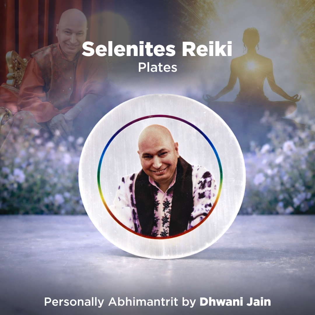 Selenites Reiki Plates with a person's face on a blurred background