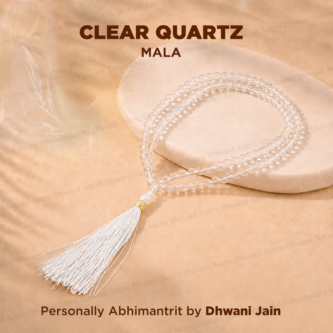 Clear Quartz Crystal Mala, 108 Beads, Meditation & Japa Necklace, Crown Chakra Prayer Mala