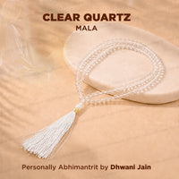 Clear Quartz Crystal Mala, 108 Beads, Meditation & Japa Necklace, Crown Chakra Prayer Mala