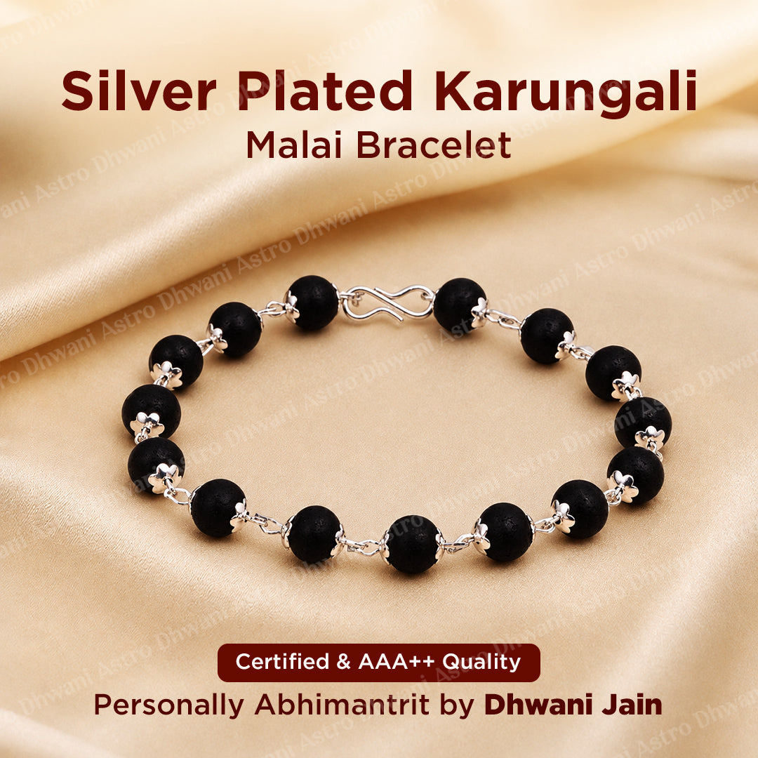 Silver Plated Karungali Malai Bracelet Abhimantrit For Protection