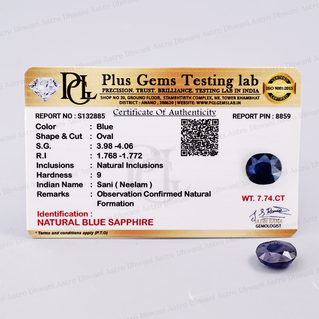 Blue Sapphire (Neelam) 7.74 Carat (Flat Oval)