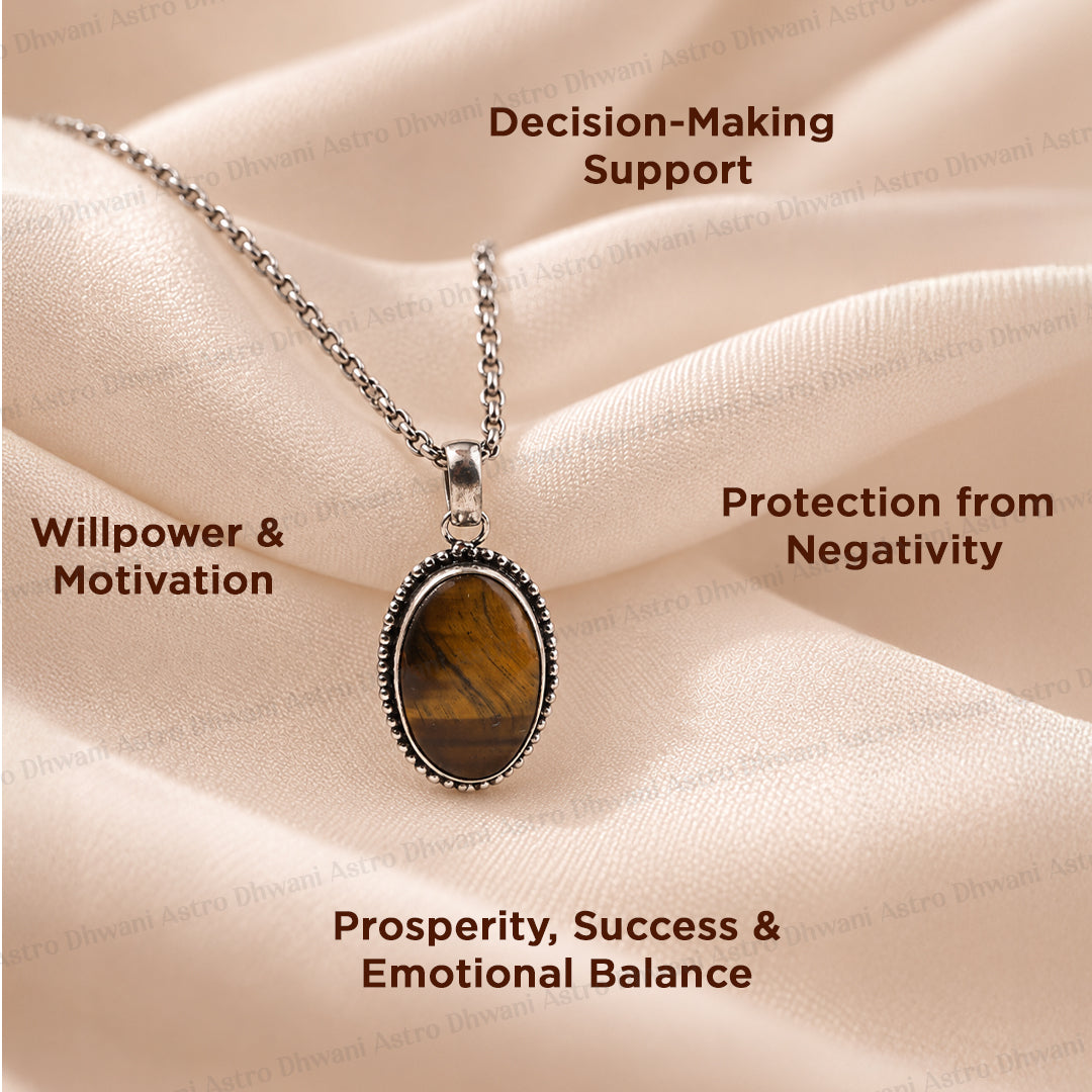 Tiger Eye Oval Stone Pendant - Abhimantrit & Certified