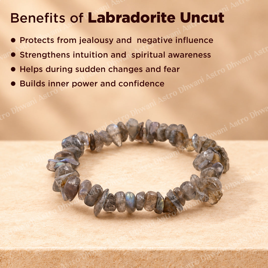 Labradorite Uncut Crystal Bracelet: Release illusion and and Overthink  - Abhimantrit & Certified