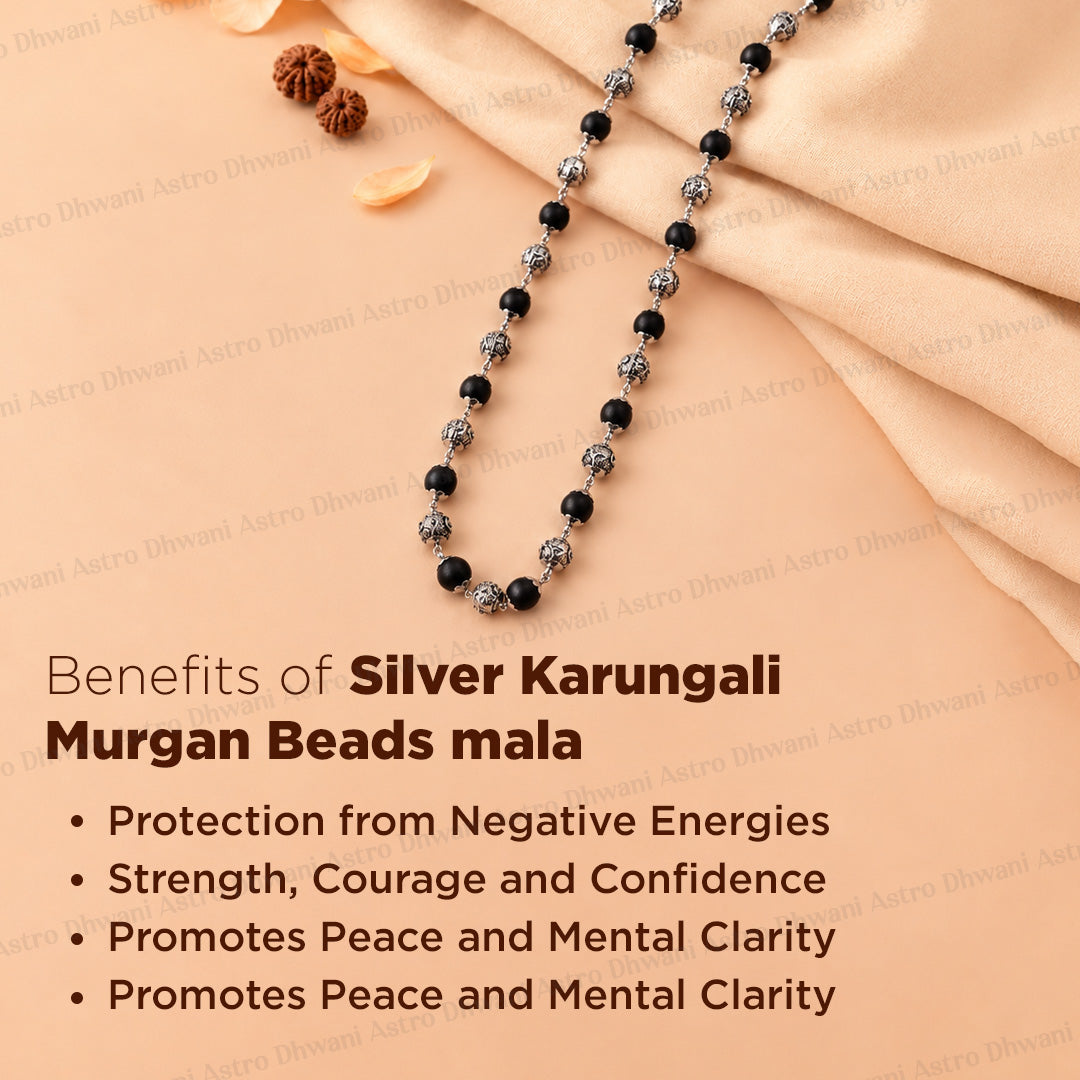 Silver Karungali Om Beads Mala Spiritual Prayer & Meditation