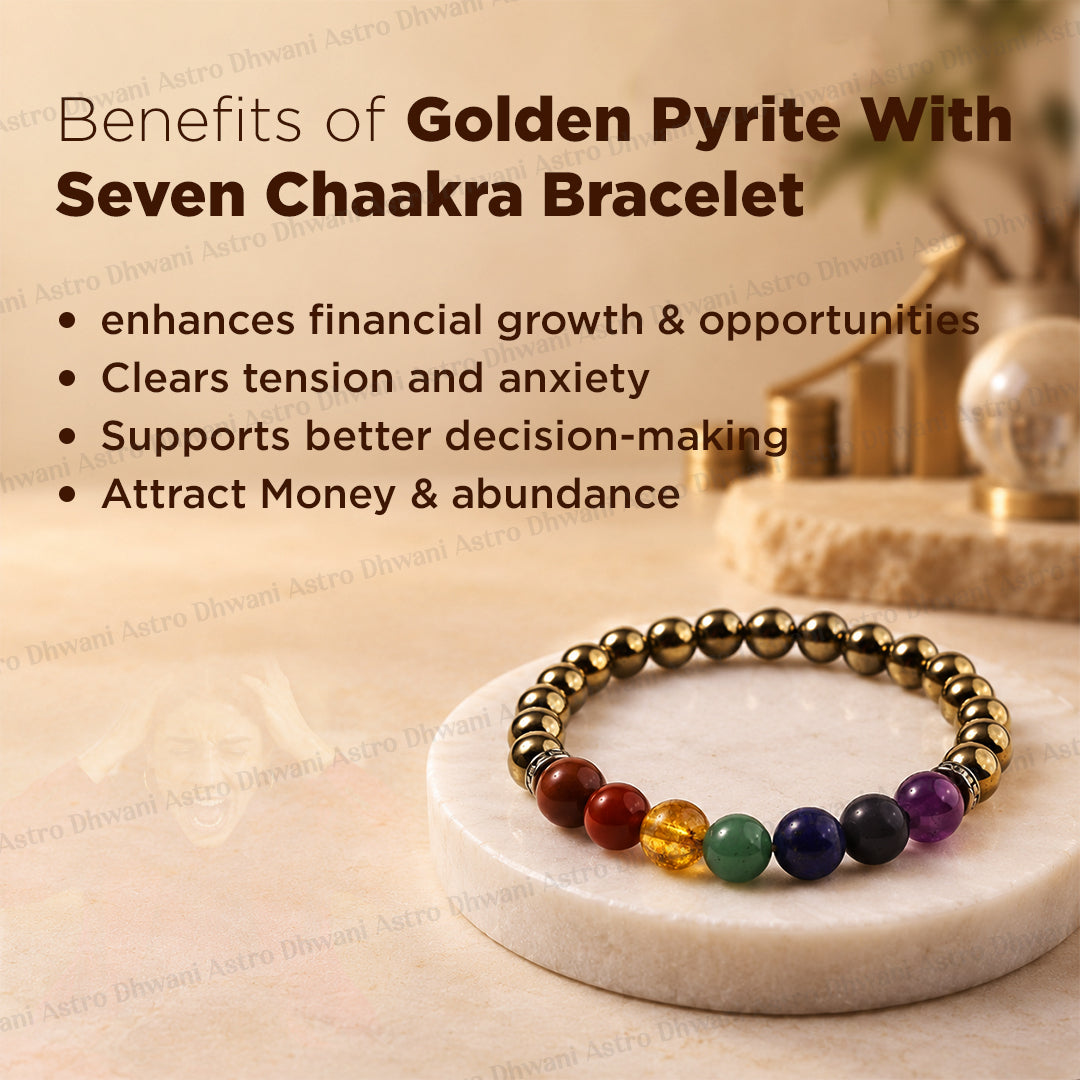 Golden Pyrite with 7 Chakra Bracelet - ABhimantrit & Certified