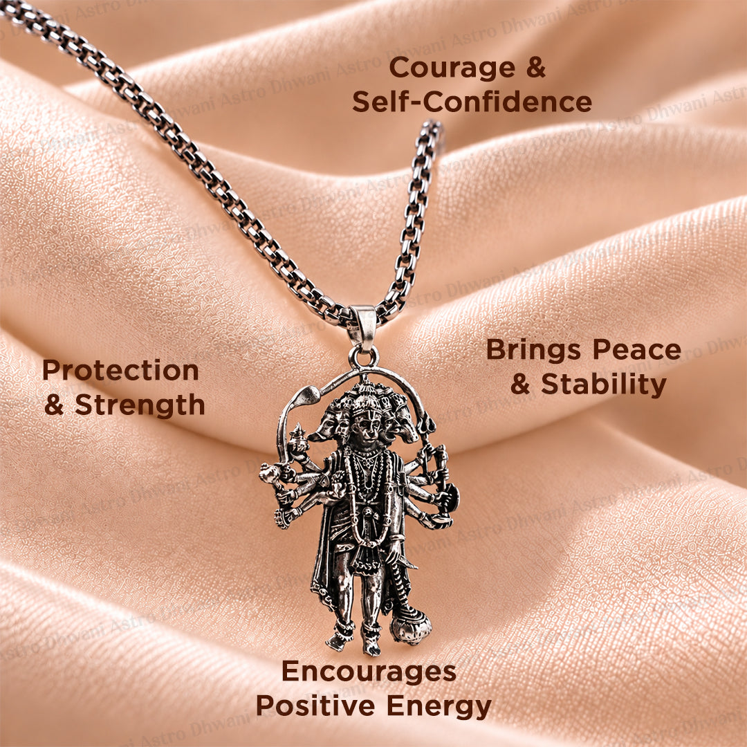 Silver Plated Panchmukhi Hanuman Ji Pendant - Abhimantrit