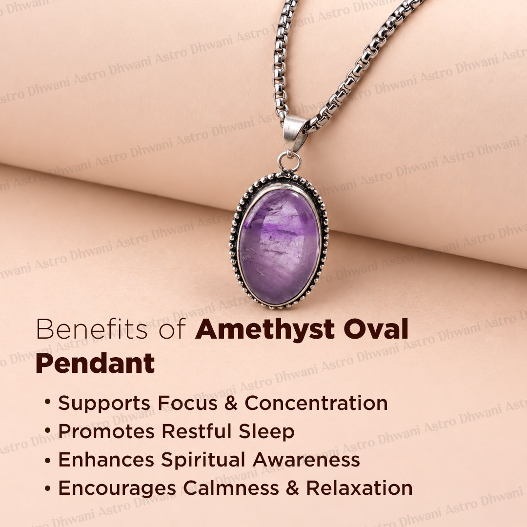 Amethyst Oval Stone Pendant - Abhimantrit & Certified