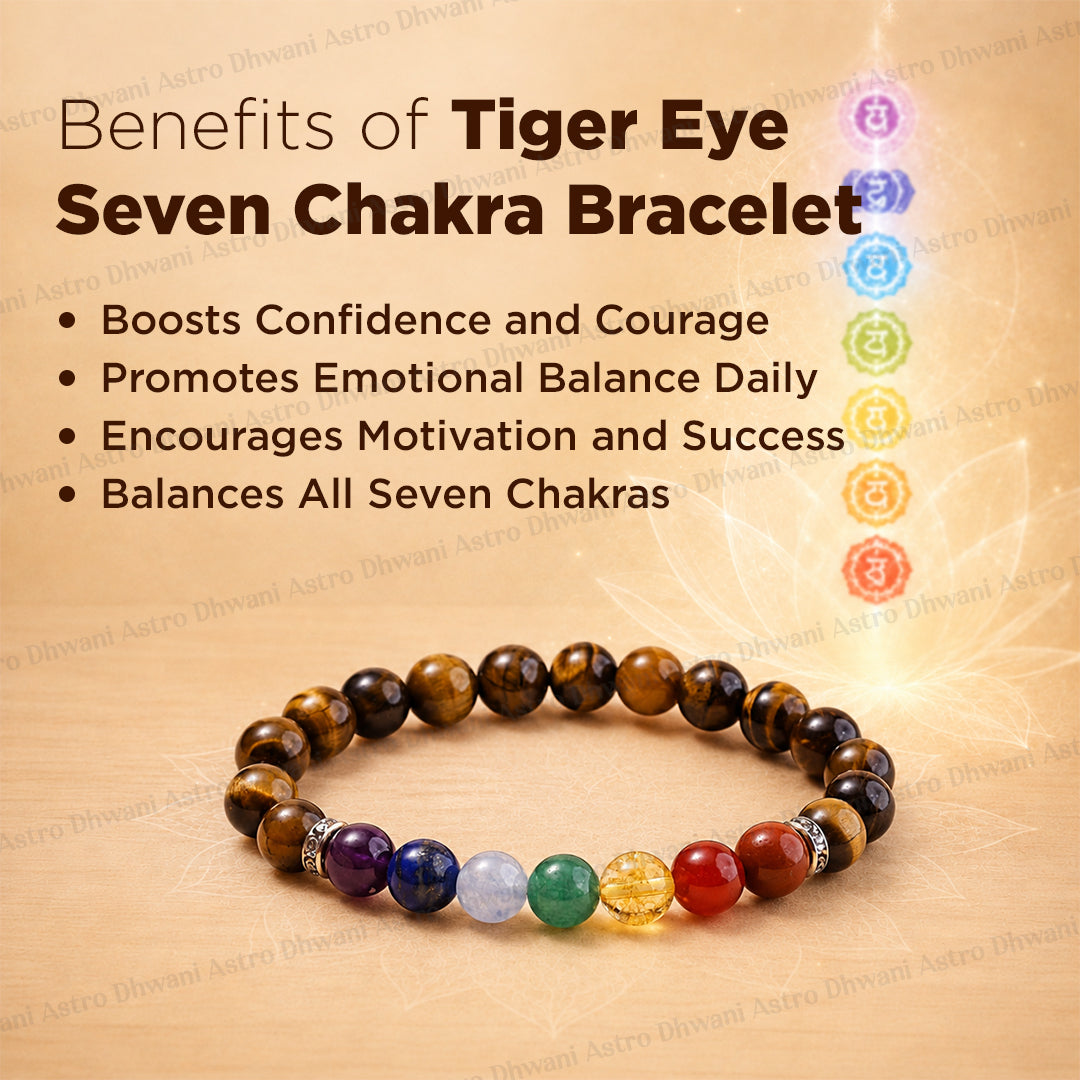 Tiger Eye with 7 Chakra Bracelet - Abhimantrit & Certified