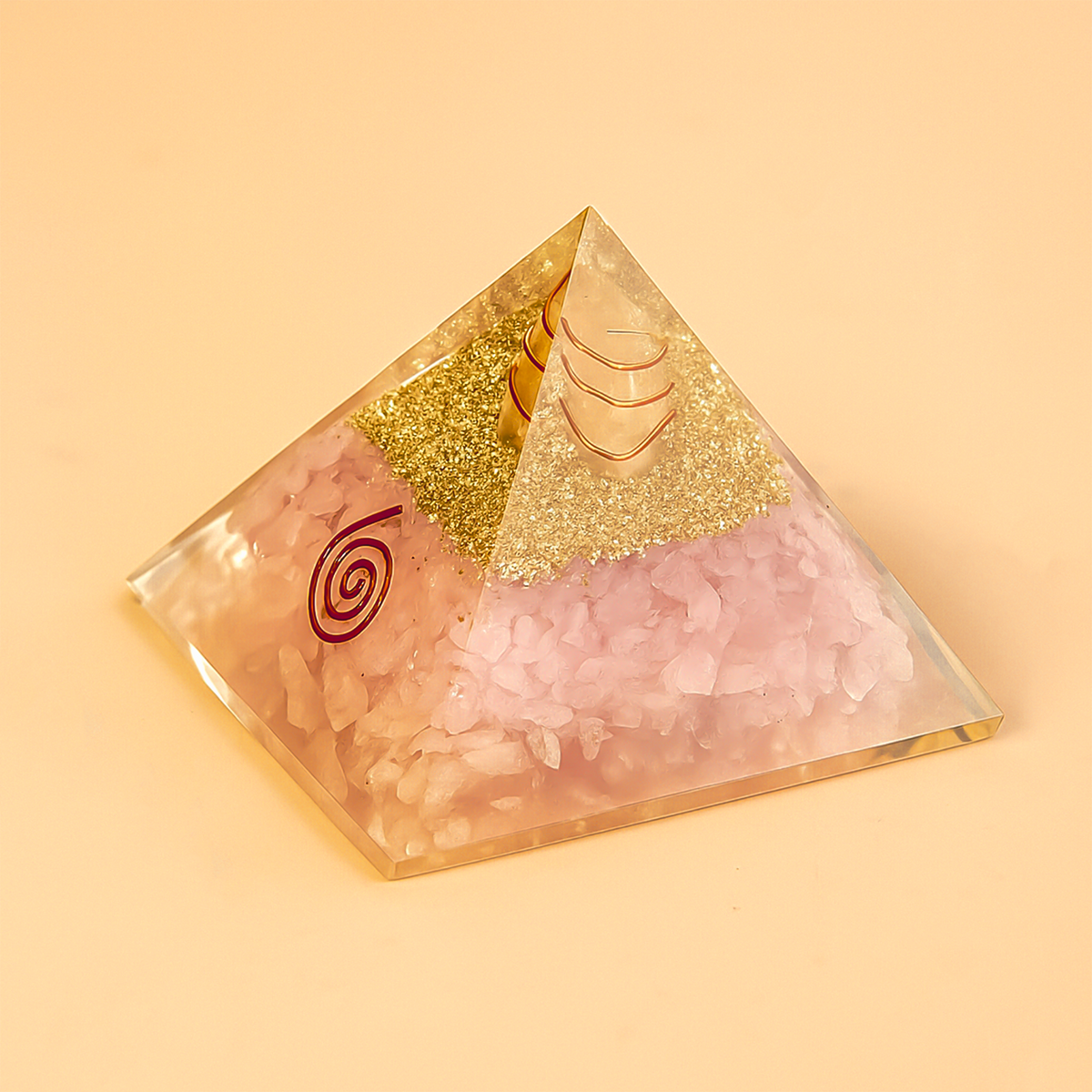 Rose Quartz Pyramid with Shri Yantra