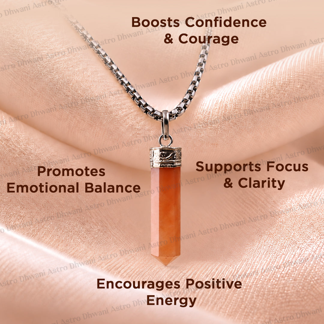 Red Aventurine Pencil Pendant - Abhimantrit & Certified