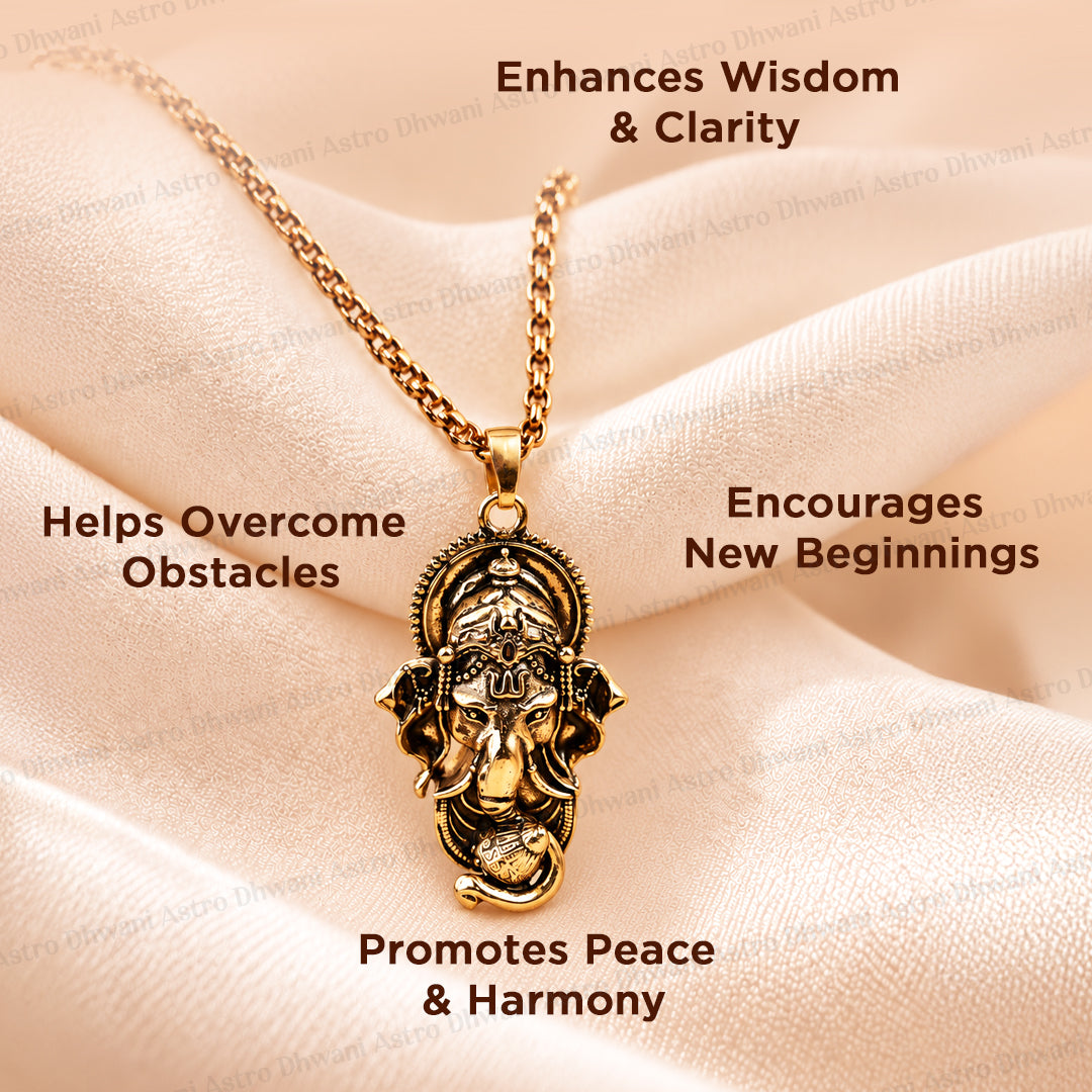 Gold Plated Ganesha Pendant : IGP Plating Pendant - Abhimantrit