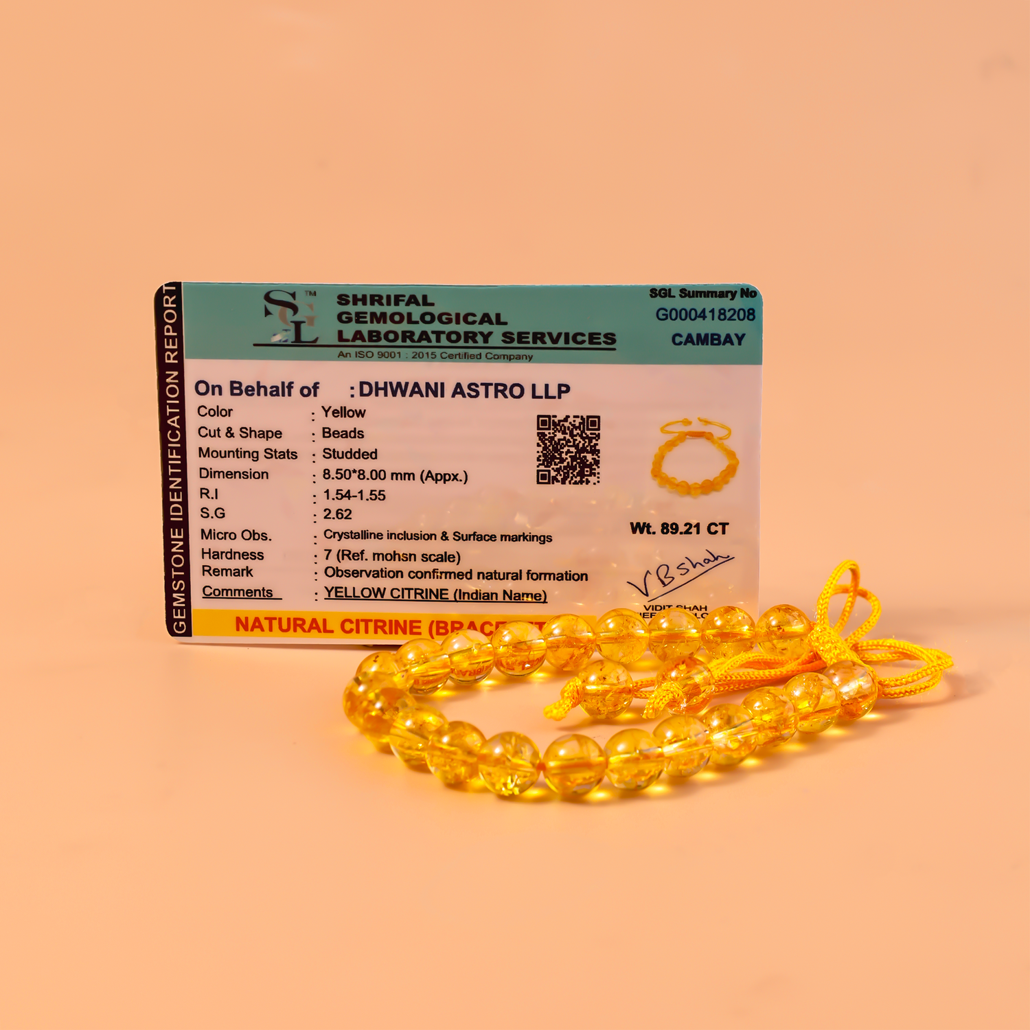 High Financial Status, Success in Job & Profession: Yellow Citrine Thread Bracelet - Abhimantrit & Certified