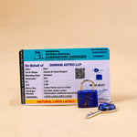 Shriful Gemological Laboratory Services certificate for natural lapis lazuli with a lock and key on a beige background