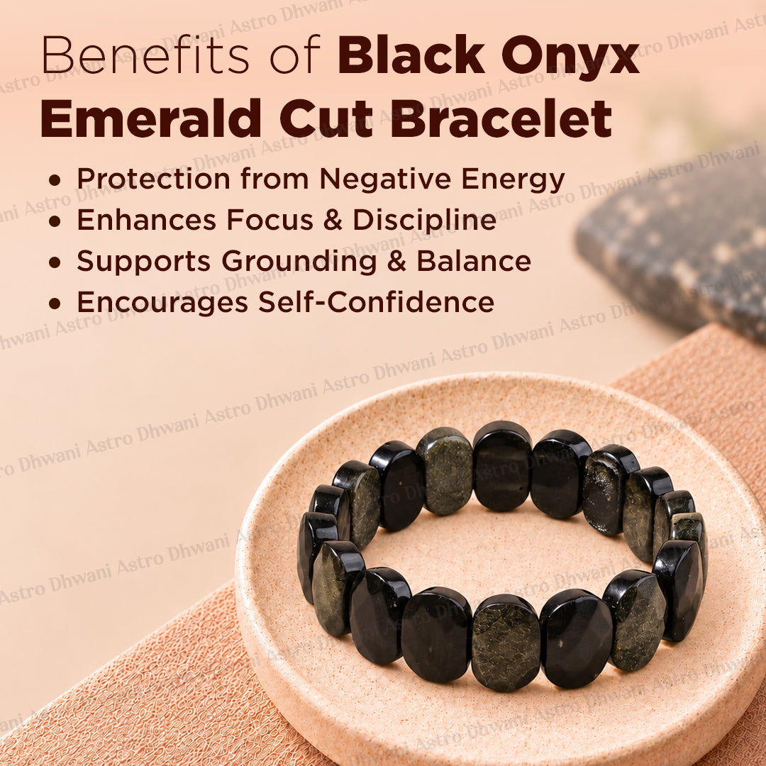 Negative and Evil Protection: Black Onxy Emerald Cut Bracelet - Abhimantrit & Certified